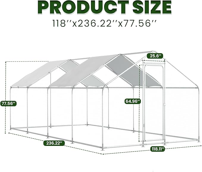GOJOOASIS Large Chicken Coop Run Walk-in Metal Poultry Cage Outdoor Backyard Hen House with Roof Cover (10'L x 20'W x 6.6'H)