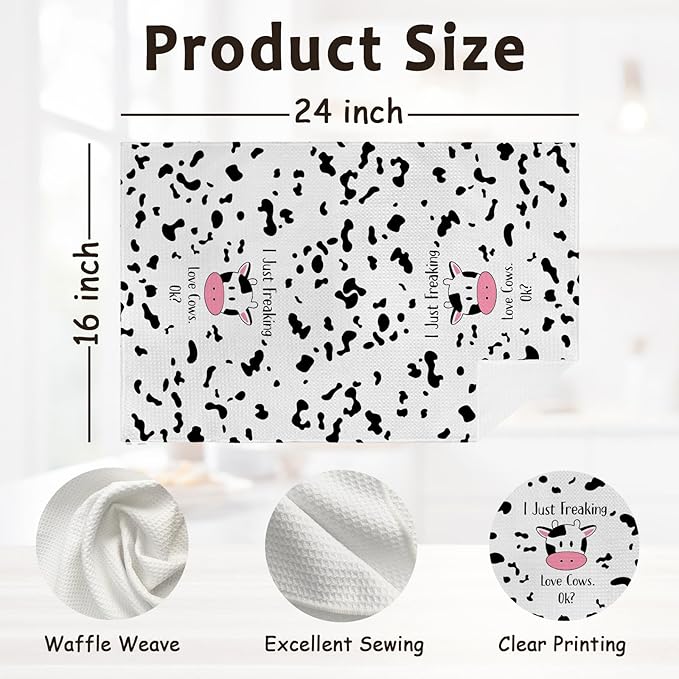 Funny Cute Cow Gifts Kitchen Towel and Dish Towel, I Just Freaking Love Cows Ok Hand Towels, Cute Cows Decorative Hand Dish Tea Towels for Nursery Bathroom Kitchen,Gifts for Cow Lovers 16x24