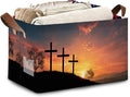 Cross Sunset Storage Basket,Collapsible Storage Bin Cubes for Living Room Bedroom Blankets Home Storage 17x11.5x10Inch