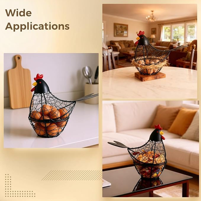 Wire Egg Basket For Collecting, Kitchen Countertop Egg Holder, Chicken Decor, 8.3 X 3.5 X 7.5 In