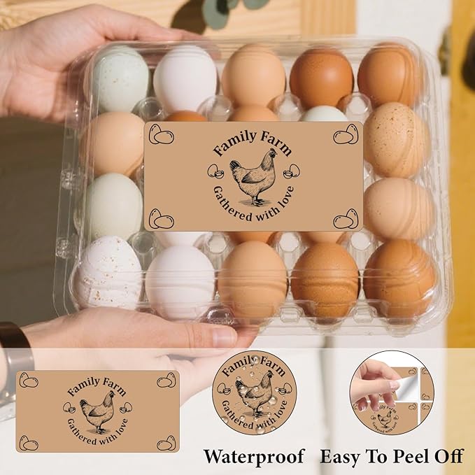 60Pcs 2" x 4" Chicken Egg Labels Rectangle Brown Self Adhesive Family Farm Egg Cartoon Stickers Packaging Tags for Box Container Business Farm Farmhouse Markets Shops Supplies