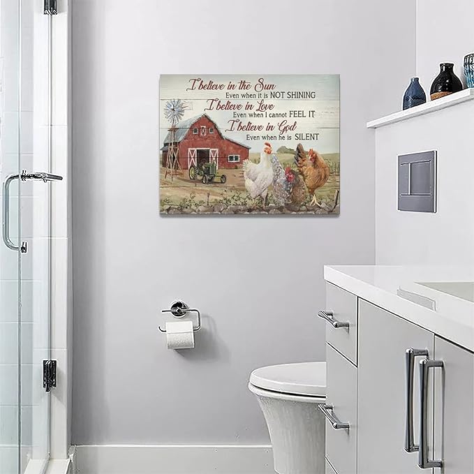 banonaty Rooster Kitchen Decor Wall Art Rustic Farmhouse Chicken Barn Pictures Wall Decor Country Inspirational Quotes Canvas Prints Home Office Decorations For Bathroom Dinning Room Framed 16''x12''