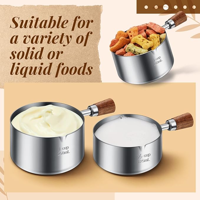 3 Pcs Dog Food Scoop 1 Cup, 1/2 Cup, 1/4 Cup Stainless Steel Pet Food Scoop Measuring Cup with short Handle for Dog Cat Rabbit Food Feeding Kitchen Gadget Utensil