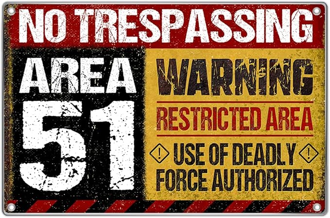 Area No Trespassing Warning Restricted Deadly Force Authorized Metal Sign 12 x 8 Inch Vintage Wall Decor For Garage Bar Man Cave Game Room Aluminum Indoor