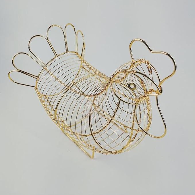Metal Wire Egg Basket, Egg Holder Organizer, Rustic Decorative Hen Shaped Food Storage Basket for Gathering, Countertop