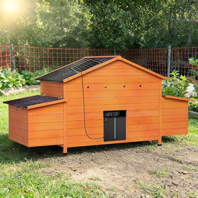 Automatic Chicken Coop with Solar-Powered Door, Weatherproof, Ventilated Design, 2 Nesting Boxes, Timer & Light Sensor, Durable Outdoor Chicken House with Pull-Out Tray for Easy Cleaning