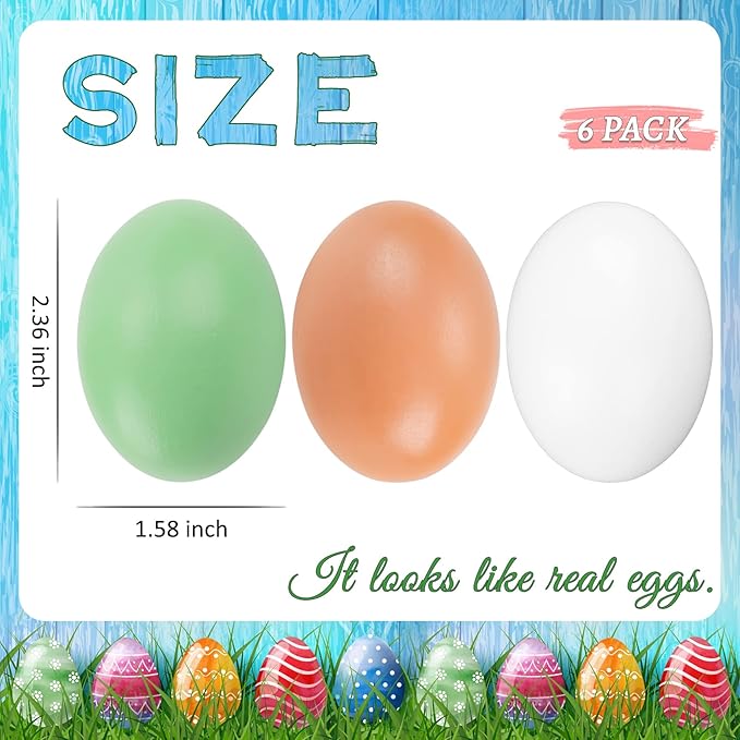 YunKo 6Pcs Wooden Fake Nest Eggs Easter Eggs for Craft Get hens to Lay Eggs 3 Colors