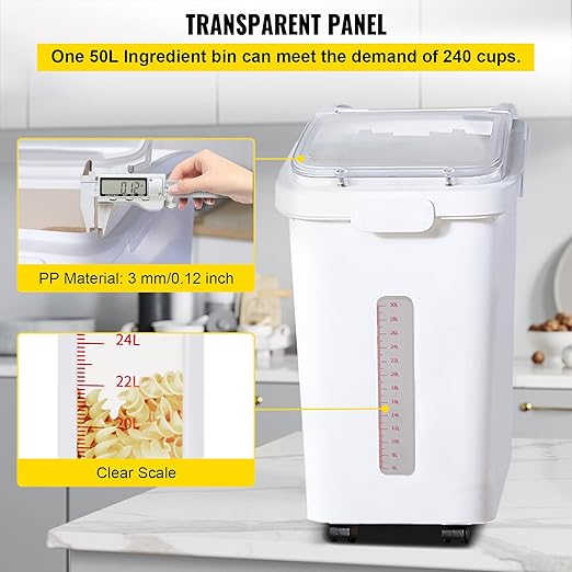 Vevor Mophorn 27 Gallon Ingredient Storage Bin 500 Cup Ingredient Bin with Scoop Ingredient Storage Bin, 11.4 Gallon Capacity Shelf Ingredient Bin, 280 Cup Flour Bins on Wheels