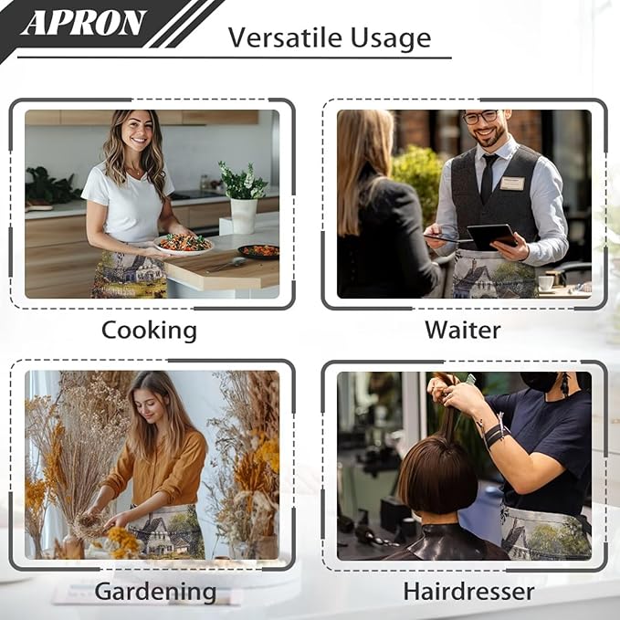 Waistress Apron with Pockets Coffee Waiter Apron Long String Chef Half Aprons for Cooking Kitchen Hairdresser