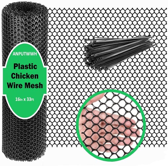 Upgraded Plastic Chicken Wire Fence Mesh(16INx33FT) - Black/Green/White Colors 0.3" Openings,for Garden Net, Poultry Fencing, Chicken Wire Frame,Animal Cage Fence,Floral Netting (Black)