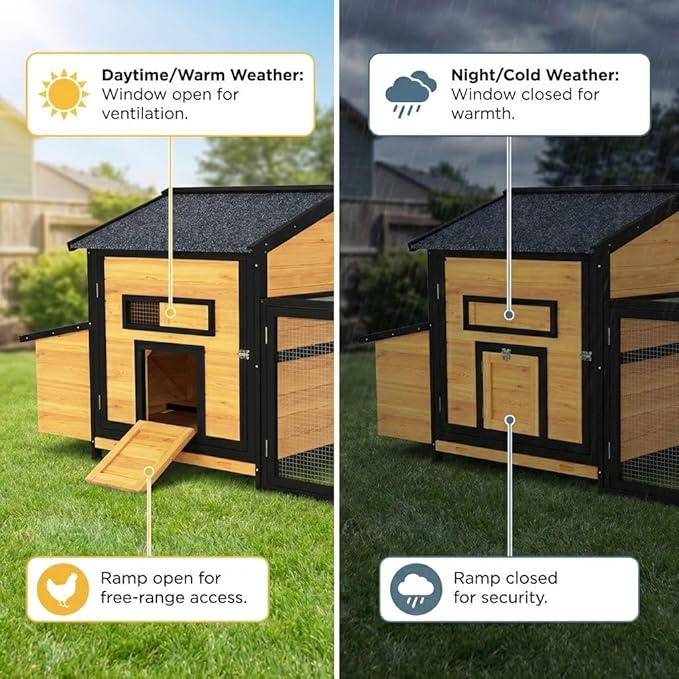 118" Large Wooden Chicken Coop with Run - Outdoor Hen House for 4-6 Chickens, Poultry Habitat Supplies with Chicken Nesting Box, Ventilated Window, Free-Range Door & Slide-Out Tray