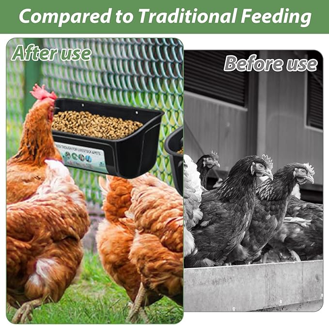 6 PCS Black Goat Feeder Hanging Pig Feeder with Clips 5 Quart Chicken Feeder Trough Poultry Feeder Hanging Goat Mineral Feeder Chicken Coop Feeder and Waters for Livestock, Pets, Poultry