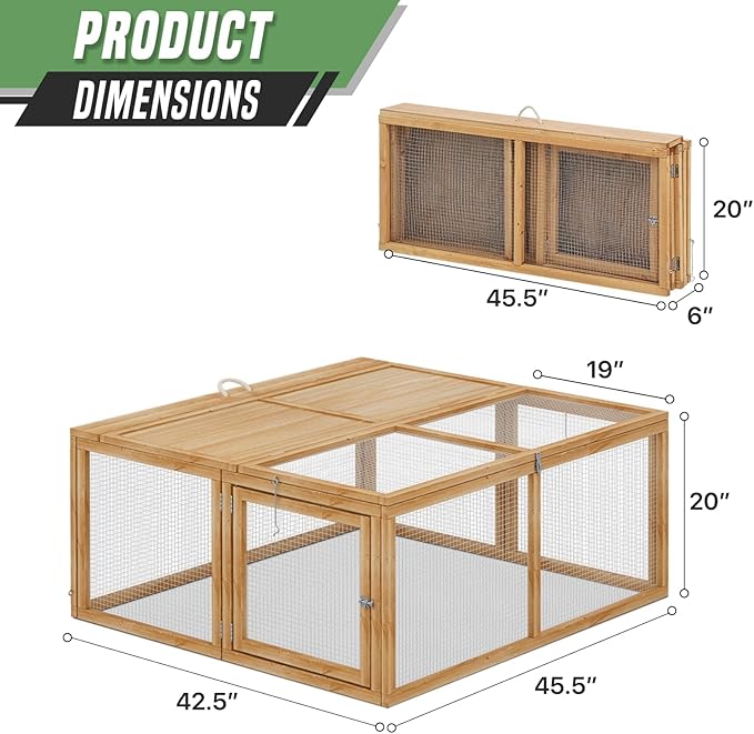 Portable Folding Chicken Coop Rabbit Hutch, Small Animal Playpen with Top & Side Doors for Chickens, Rabbits, and Poultry, 45.5 x 42.5 x 20 inch Natural
