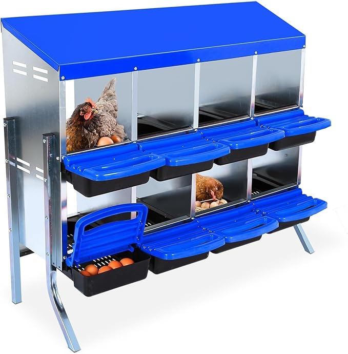 8-Hole Chicken Nesting Box with Removable Lid, Metal Chicken Coops with Roll Away Design/Easy Egg Collection/Ventilation Holes, for Chickens Coops, Duck and Hens