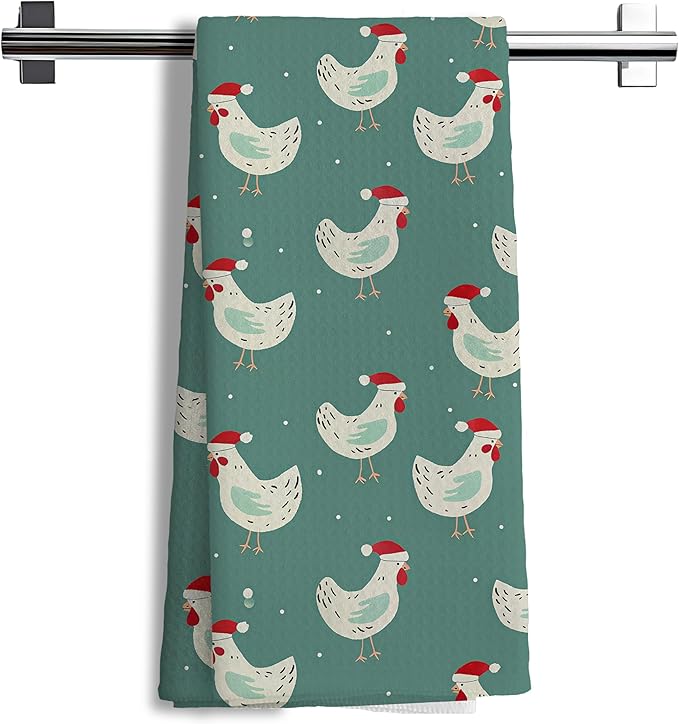 Funny Christmas Chicken Kitchen Towels,Chicken Gifts Farm Christmas Decorations Hand Towels for Bathroom,16x24 Inch