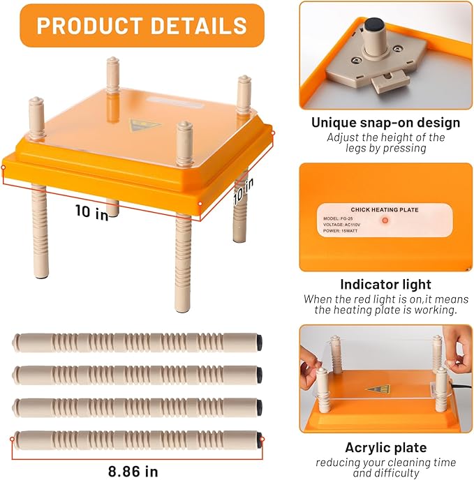 Brooder Heater for Chicks, 10" x 10" for 15 Chicks Heating Plate with Adjustable Height and Angle 15W Chicken Brooder Warm Like Mother Hen