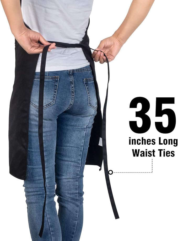 Xornis 2 Pack Adjustable Bib Aprons with 2 Pockets Apron for Women Men Kitchen Cooking Chef, Black