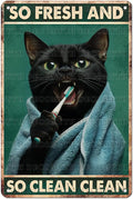 Vintage Black Cat Tin Sign So Fresh And So Clean Clean Retro Wall Decor Decorations for Home Funny Cats Lovers Poster Indoor Store Cafe Toilet Bathroom Restroom Bar Pubs Farmhouse 12 * 8inch