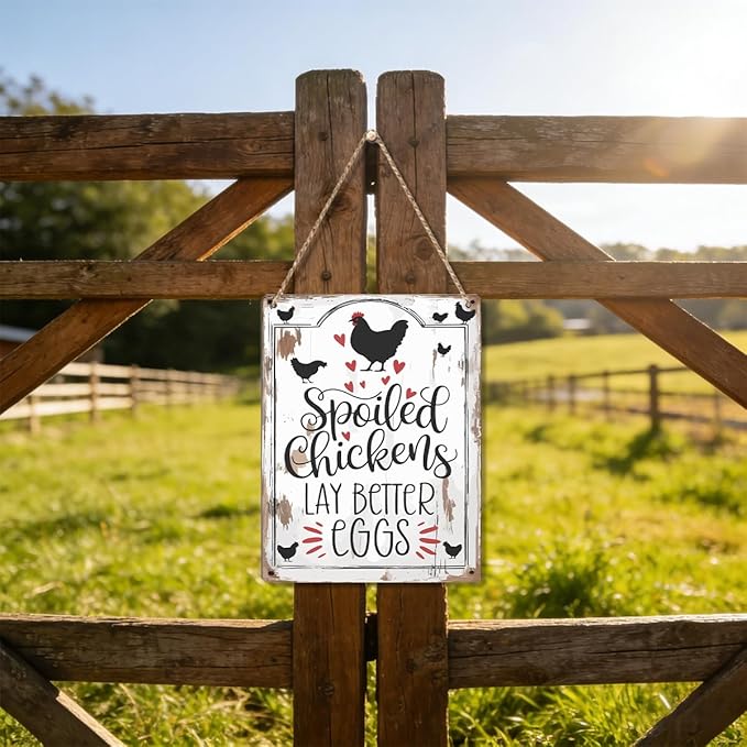 Chicken Gifts Sign Spoiled Chickens Lay Better Eggs Sign Funny Chicken Coop Sign Rustic Style Decor for Home Farm Chicken-Coop Kitchen Country Decor 8x10 Inch