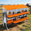 Chicken Nesting Box 10-Hole Roll Away Egg Laying Box with Lid & Stand, Galvanized Steel Rustproof Poultry Coop Box, Easy Clean, Wall Mountable No Bracket Needed for Hens, Orange