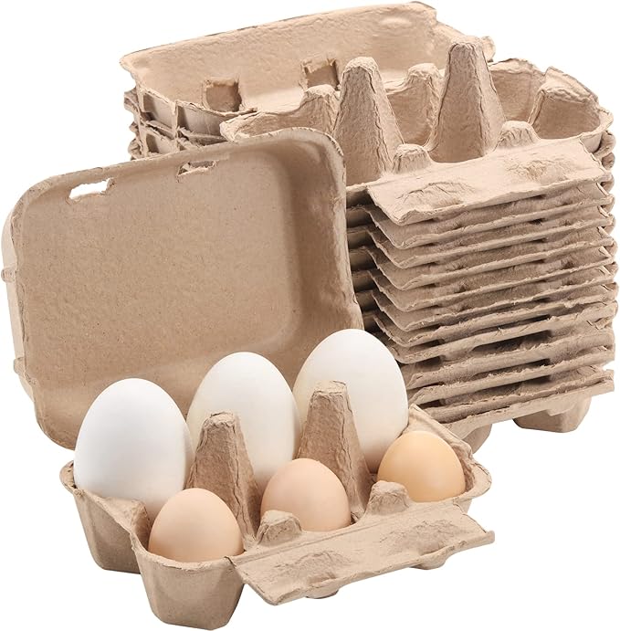 Vintage Jumbo Duck Egg Cartons 50 Pack, Half Dozen Paper Carton for Small Size Geese, Blank Natural Pulp Jumbo Eggs Container Holder Reusable for 6 Six Count Chicken Storage Strong Tray