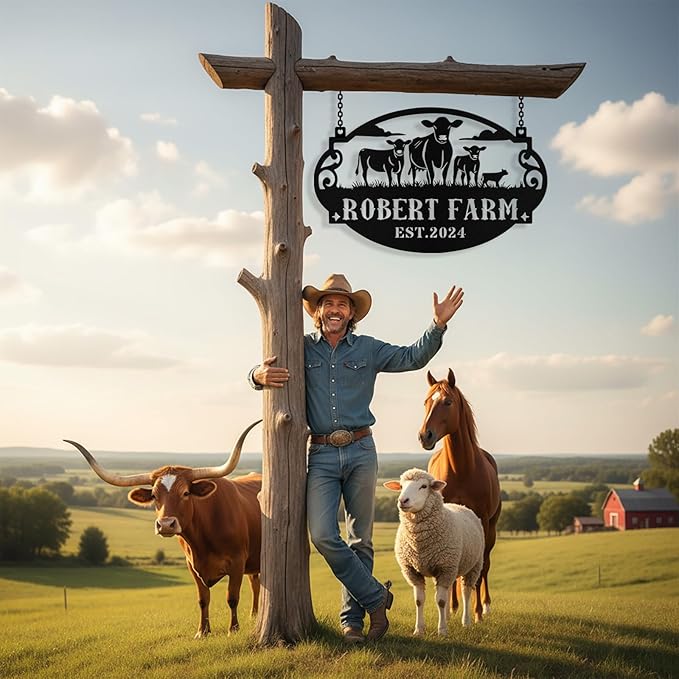 Personalized Farm Cow Calf Signs, Custom Ranch Sign, Customized Farm Metal Signs Outdoor, Custom Large Hanging Family Name Cow Sign for Farms, Ranch, Barn, Farmhouse