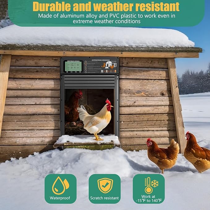 Automatic Chicken Coop Door Opener, Space-Saving Roll-up Design, 11.8" x 18.9" Aluminum Alloy Poultry Door for Ducks Geese, Solar Panel with Built-in 6000mAh Battery, Support USB-A Power
