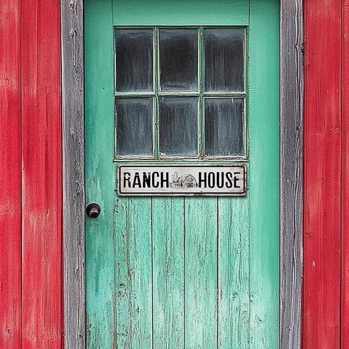 Vintage Farmhouse Sign, Ranch House Sign 15.8x4 inches, Rustic Metal Signs for Indoors or Outdoors Use, Country Style Home Decor, Vintage Bar Pub Decor, Decorative Aluminum Wall Plaque