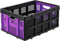 14.5 Gallon Purple Collapsible Milk Crate, Heavy-Duty Plastic Storage Container with Handles, 55 LBS Load Capacity Stackable Folding Bin for Home Office Farm Garage Basement.