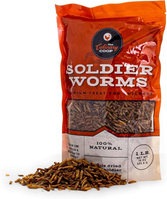 Fluker's Culinary Coop Premium Chicken Treats, Dried Soldier Worms, Packed with Protein and Calcium, 100% Natural Rich Grubs for Chicken, Backyard Birds, and Reptiles, 16 oz