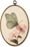 Hiuwevt Green Butterfly Oval Wall Art Decor, Vintage Pink Floral Butterfly Moth Framed Canvas Prints, Retro Cottagrcore Floral Round Wall Hanging Decor for Bedroom Home Decorations, 8.6x11.4 Inches