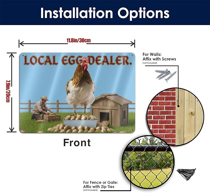 Local Egg Dealer Funny Chicken Coop Sign Farm Fresh Eggs Aluminum Sign Humorous Poultry Farm Decor Gift for Chicken Lovers Rustic Metal Sign 8x12 Inches Style-08
