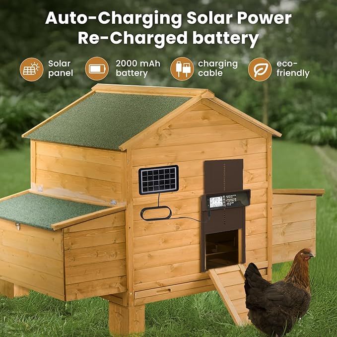Automatic Chicken Coop Door - Auto Chicken Coop Door with Timer, Sensor, & Remote Control - Smart Poultry Door Opener with Durable Construction - Chicken Coop Supplies & Accessories - Brown