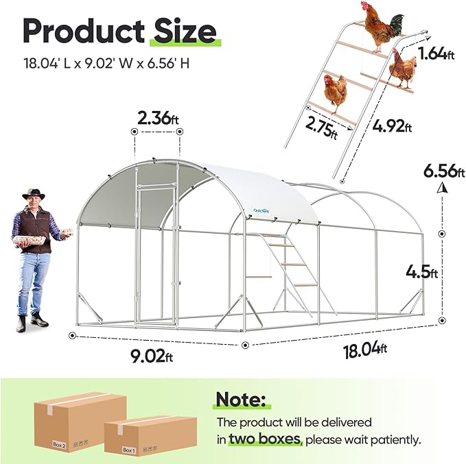 Quictent Essential Series 18x9x6.6ft Metal Chicken Coop Run with Climbing Ladder, Walk-in Outdoor Poultry Cage with PVC Coated Chicken Wire, Hen Duck Rabbit Farm House, Waterproof Anti-UV Cover