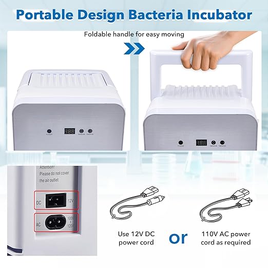 10L Incubator, 35-148℉ Bacteria Incubator, Thermostatic Cabinet Incubator for Lab General Purpose, Petri Dishes, Seed, 12V/110V