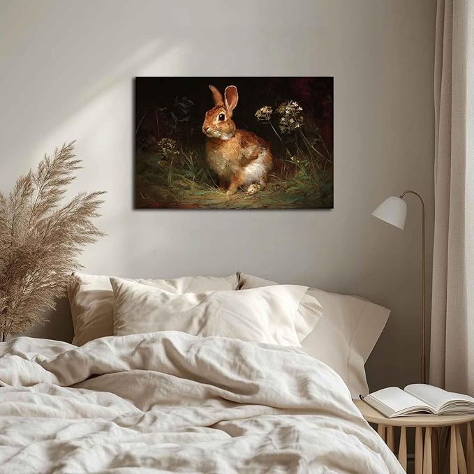 MNFGMH Easter Wall Art Spring Bunny Gothic Dark Style Easter Canvas Wall Decoration Poster Wooden Frame 16x24 inch