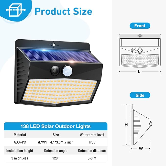 Peasur 16 Packs Solar Outdoor Lights Motion Sensor Solar Security Light Waterproof with 3 Lighting Modes Solar Powered Wall Lights Outside for Garden Fence Yard, Warm White