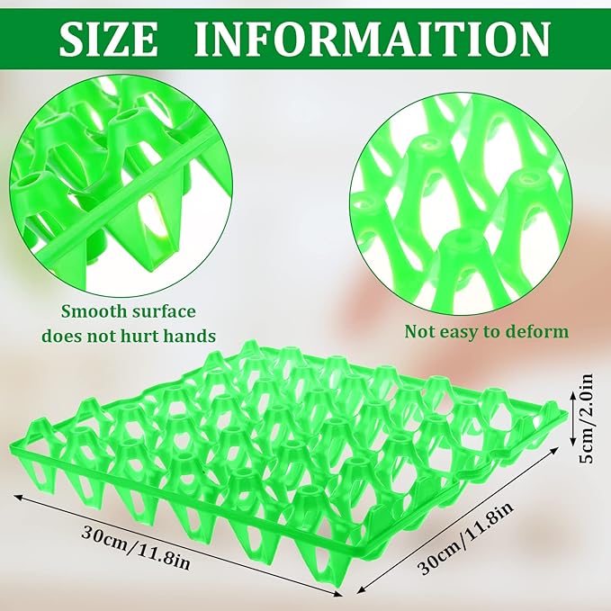 6-Pack Plastic Egg Tray Egg Crates 30-Egg Flats for Home Chicken Farmers, Stackable Egg Cartons Hold Multiple Eggs, Great for Storing, Sorting, and Shipping Eggs, Durable and Reusable (Green)