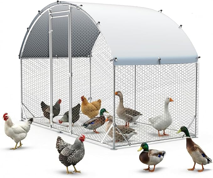 Large Chicken Coop 9.2x6.5x6.5ft Metal Chicken Run for Yard Round Top Walk-in Chicken Pen Outdoor Poultry Cage with Waterproof Anti-UV Cover Rabbit Duck House