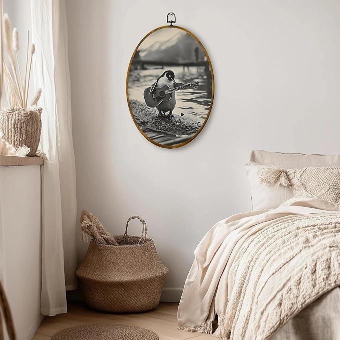 zewepri Funny Penguin Poster, Funny Music Wall Art – 8.6×11.4 Inches High-Density Canvas with Pre-Installed Hook for Easy Hanging, Ideal for Bedroom, Living Room, Study, or Gift for Art Lovers
