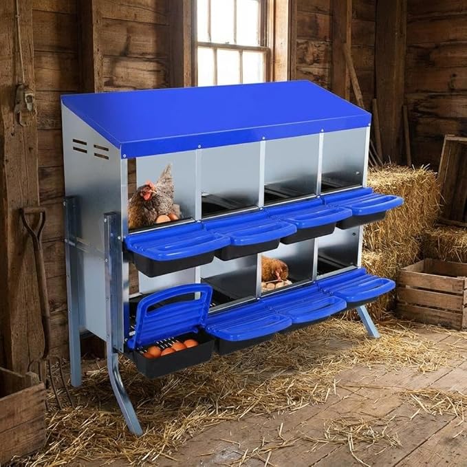 Chicken Nesting Box, 8 Compartments Roll Away Nesting Boxes for Chickens, Galvanized Steel Rust Proof Nesting Boxes for Chicken Coop, Easy to Clean