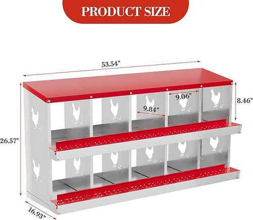 10-Hole Chicken Nesting Box, Rustproof Galvanized Steel Roll-Out Egg Collection with Vented Design, Laying Box for Hens, Poultry Coop Accessories for Egg Layers