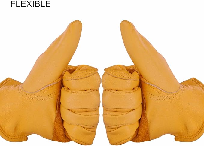 OZERO Gardening Work Gloves Men,Insulated Heavy Duty Cut Resistant Thorn Proof Leather Cowhide Gloves for Driving Welding