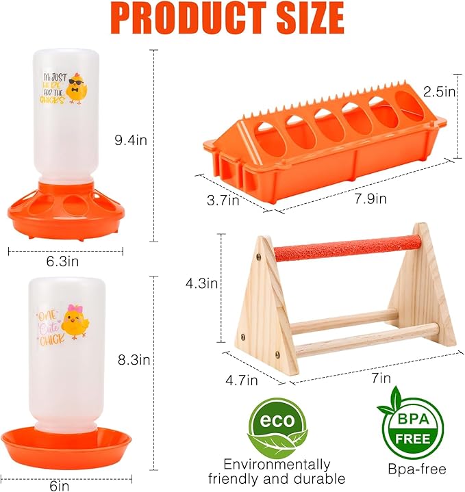 Chicken Feeder and Waterer Set,Automatic 1L Chick Feeder and Waterer with 2 Wooden Perch,Baby Chicks Supplies for Ducks,Quail,Small Poultry Coop Accessories