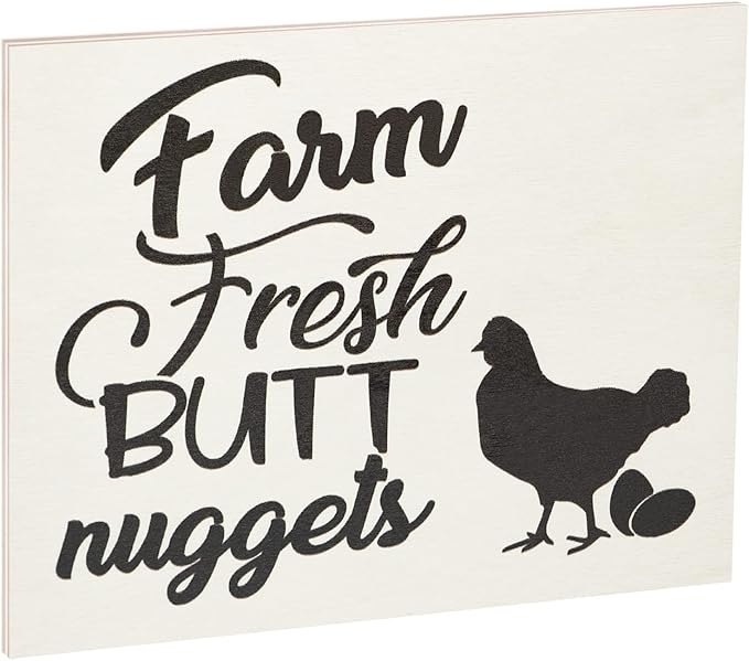 JennyGems Farm Fresh Nuggets Wooden Sign, Funny Chicken Coop Signs, Country Farmhouse Decor Wall Hanging, Made in USA