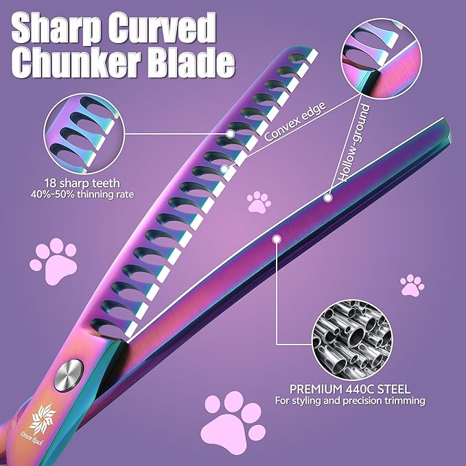 6.5" Professional Chunker Shear Twin Tail Downward Curved Pet Grooming Thinning/Blending Scissors Dog&cat Grooming Chunkers Shear (6.5 inches)