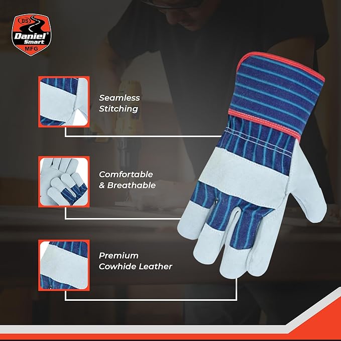 Daniel Smart Men & Women Goatskin Working Glove Lightweight Leather Safety Gloves for construction, gardening outdoor Work