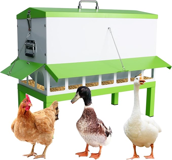 Metal Chicken Feeder 80lbs No Waste Automatic Chicken Feeder Galvanized Large Capacity Poultry Equipment with Latch and Handle Weatherproof Rat Proof for Chickens and Other Birds Outdoor Coop
