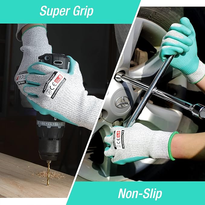 HAUSHOF Cut Resistant Work Gloves Level 5 Protection with Latex Coating, 3-Pairs Cutting Proof Working Gloves Breathable for Men and Women Kitchen, Gardening Work, Medium Size
