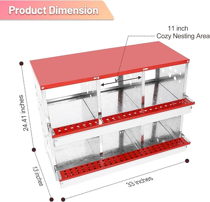 Chicken Nesting Boxes - 6 Compartment Metal Poultry Nest Box Wall Mount for Chickens, Hens, Ducks - Easy Egg Collection - Large Holes Chicken Coop Equipment (6 Compartment)